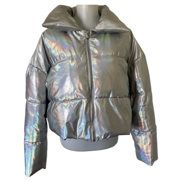 Azalea Wang Jackets & Blazers - Azalea Wang Iradescent Holographic Cropped Puffer Jacket Full Zip Women's Large